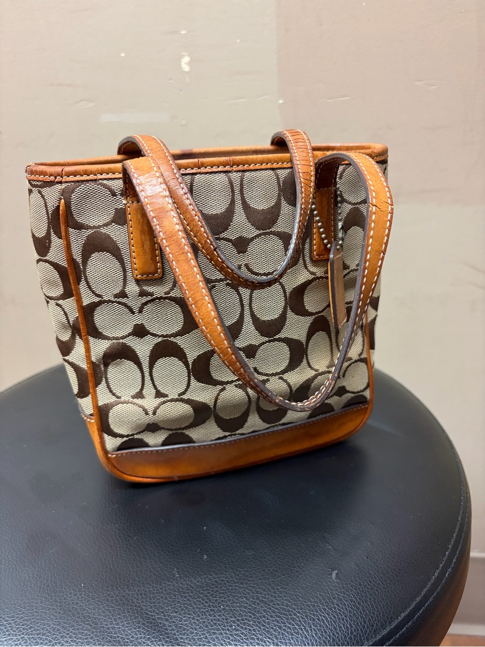 Coach Small Signature Canvas Shoulder Bag in Brown and Tan
